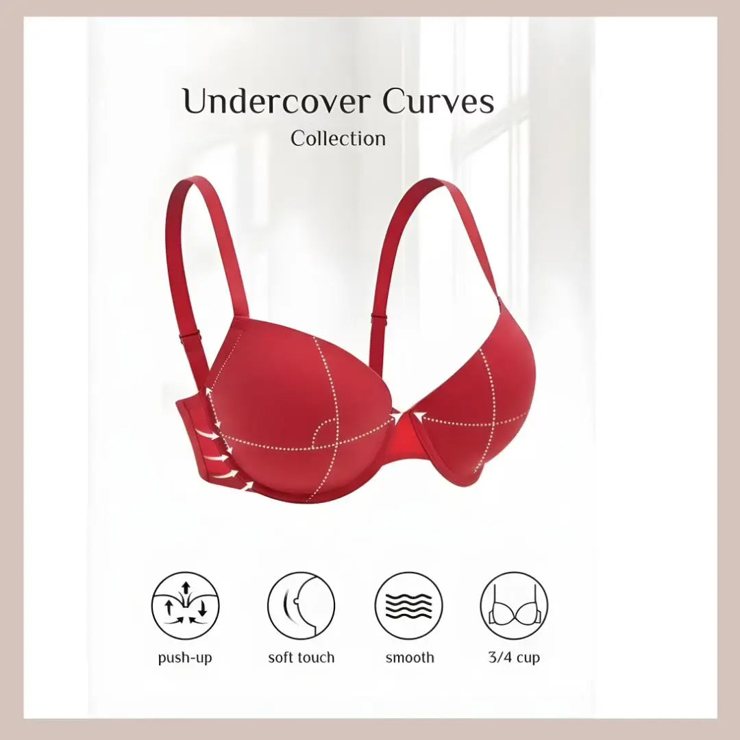 Women’s Wireless Seamless T-Shirt Bra – Full Coverage Everyday Comfort, Red, 34B