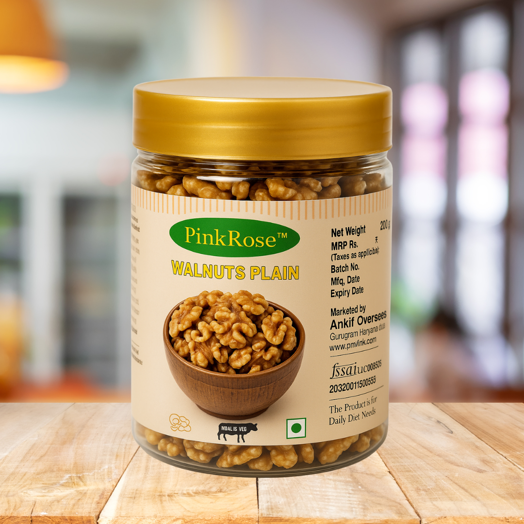 PinkRose™ Premium Walnuts Plain – 200g | Whole Natural Akhrot Kernels | Rich in Omega-3 & Antioxidants