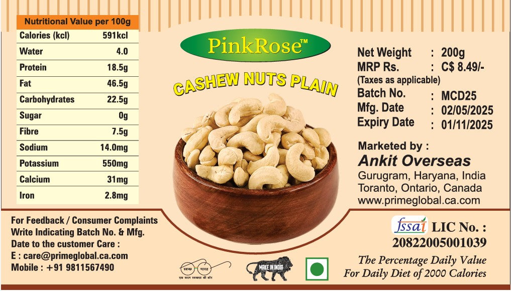 PinkRose™ Premium Plain Cashew Nuts – 200g