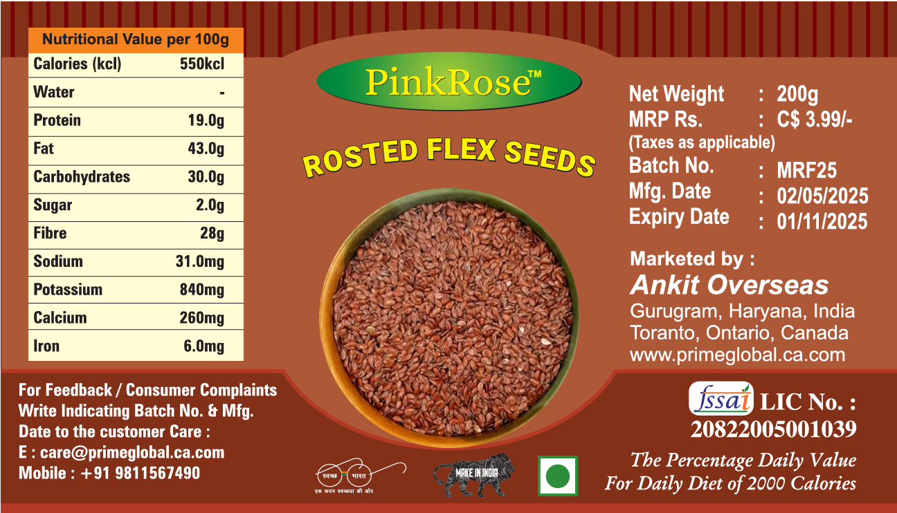 PinkRose™ Roasted Flax Seeds – 200g | High in Omega-3, Fiber & Protein | Premium Superfood