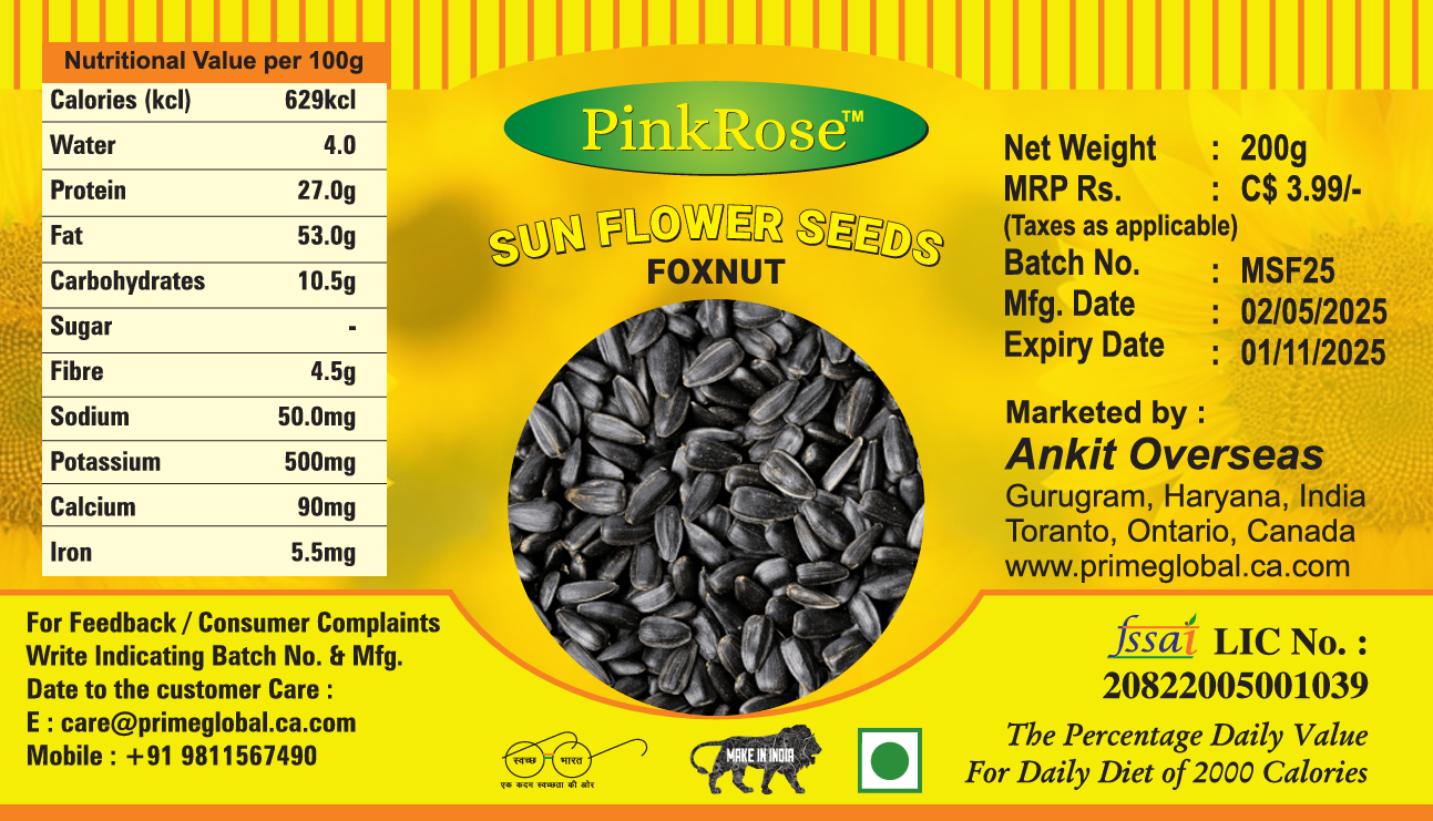 PinkRose™ Sunflower Seeds – Premium Foxnut Grade | 200g | Rich in Fiber & Antioxidants